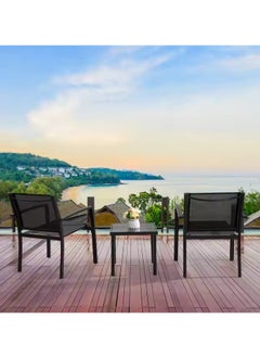 Mahmayi Mahmayi 3 Pieces Patio Furniture Set Outdoor Patio Conversation Textilene Bistro Set Modern Porch Lawn Chairs with Coffee Table for Home and Balcony (Black)  - Image 4
