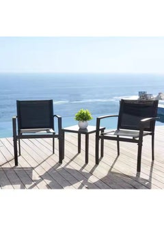 Mahmayi Mahmayi 3 Pieces Patio Furniture Set Outdoor Patio Conversation Textilene Bistro Set Modern Porch Lawn Chairs with Coffee Table for Home and Balcony (Black)  - Image 3