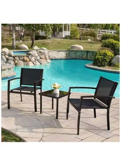 Mahmayi Mahmayi 3 Pieces Patio Furniture Set Outdoor Patio Conversation Textilene Bistro Set Modern Porch Lawn Chairs with Coffee Table for Home and Balcony (Black)  - Image 2