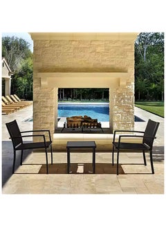 Mahmayi Mahmayi 3 Pieces Patio Furniture Set Outdoor Patio Conversation Textilene Bistro Set Modern Porch Lawn Chairs with Coffee Table for Home and Balcony (Black)  - Image 5