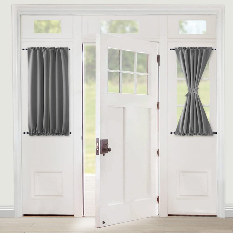 XWZO Door Curtains for Door Window, Thermal and Room Darkening Curtains for French Door, Rod Pocket Blackout Curtains for Kitchen, 25 x 40 inches long, Grey, 1 Panel - Image 1