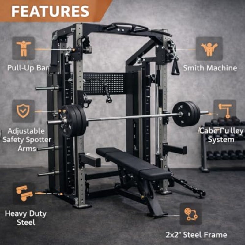 Monster F15 All-in-One Smith Functional Trainer, Heavy Duty Multi-Station Home Gym with Smith Machine, Cable Pulleys, Power Rack, Commercial Strength Training Equipment - Image 2