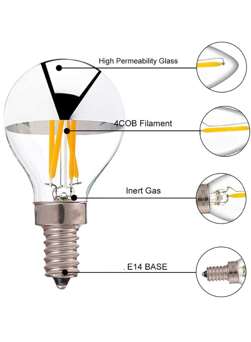 SYOSI مصباح LED إضاءة 4 واط نصف كروم فضي لمبة LED G45G14 E14 قابلة للتعتيم لمبات LED الفيلامنت الكلاسيكية ذات القمة الفضية 40 واط مكافئ أبيض دافئ 2700 كلفن لمبات زينة كروية قاعدة E14 لمبة كروية LED عبوة 4 - Image 5