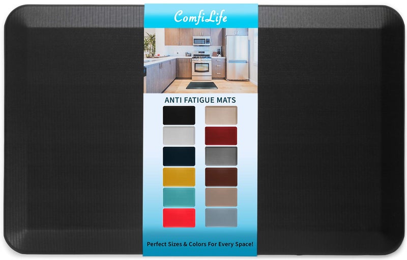ComfiLife Anti Fatigue Floor Mat – 3/4 Inch Thick Perfect Kitchen Mats for Floor, Standing Desk Mat – Comfort at Home, Office, Garage – Durable – Stain Resistant – Non-Slip Bottom (20" x 32", Black) - Image 1