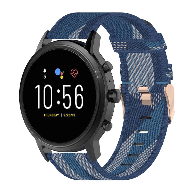 إيروريكس سوار معصم من النايلون المخطط مقاس 22 مم لساعات Fossil Gen 5 Carlyle وGen 5 Julianna وGen 5 Garrett وGen 5 Carlyle Hr (أزرق) - Image 1