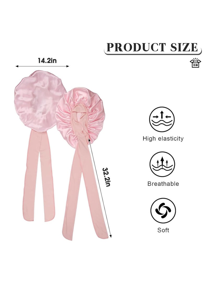 general Women's Sleep Silk Hat Elastic Double-layer Sleeping Hat Bow Ribbon Round Hat Wide-brimmed Satin Beauty Hair Care Hat Simulation Silk Scarf Hat - Image 4