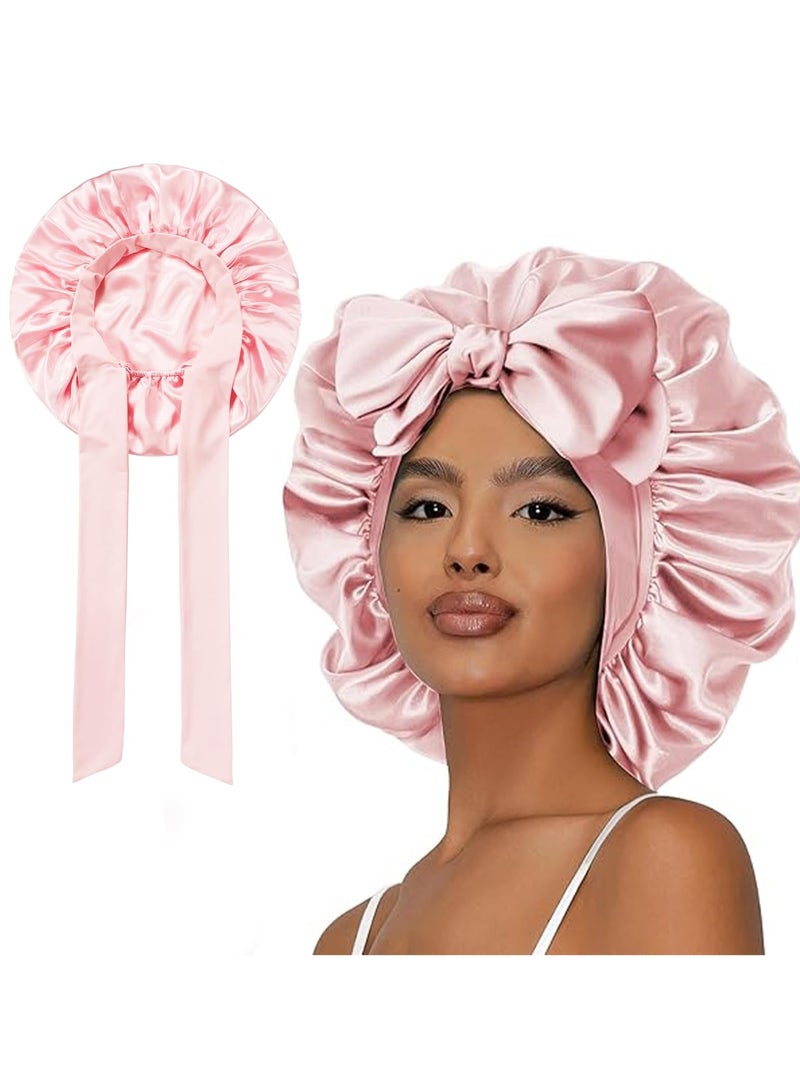 general Women's Sleep Silk Hat Elastic Double-layer Sleeping Hat Bow Ribbon Round Hat Wide-brimmed Satin Beauty Hair Care Hat Simulation Silk Scarf Hat - Image 5