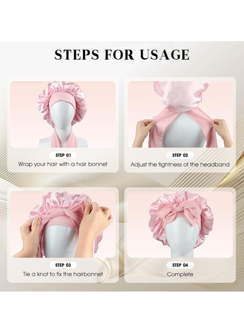 general Women's Sleep Silk Hat Elastic Double-layer Sleeping Hat Bow Ribbon Round Hat Wide-brimmed Satin Beauty Hair Care Hat Simulation Silk Scarf Hat - Image 3