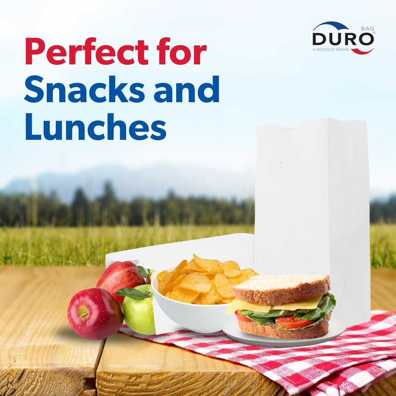Duro 4# White Paper Lunch Bags 100-Count, Bulk Disposable Paper Bags, Small SOS for Popcorn Candy, Snacks & Treats - 5.00 x3.12 x 9.75 Inches - Image 2