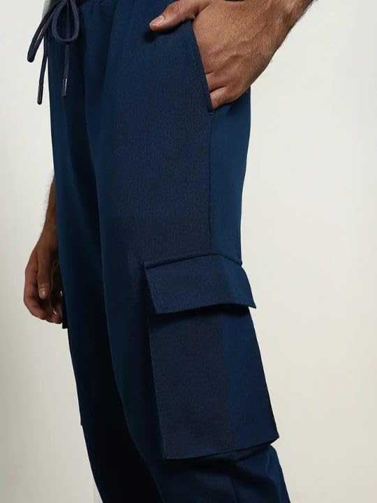 NOBERO Men Mid Rise Regular Sweatpants (1M-Bwjg-R0150-Et_Navy Blue, Large) - Image 2