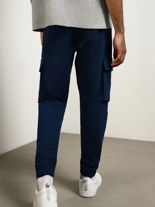 NOBERO Men Mid Rise Regular Sweatpants (1M-Bwjg-R0150-Et_Navy Blue, Large) - Image 4
