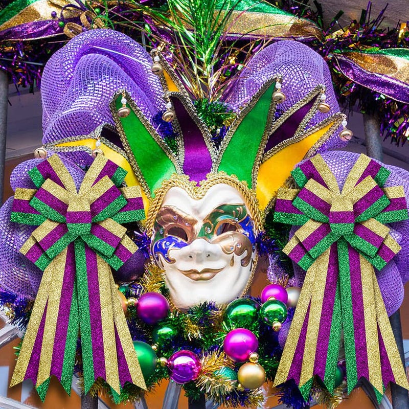 Hying Mardi Gras Ribbons for Wreath Bows, 2.5"10 Yards Fat Tuesday Wired Edge Glitter Gold Purple Green Ribbons for Crafting New Orleans Carnival Party Decoration Supplies - Image 4