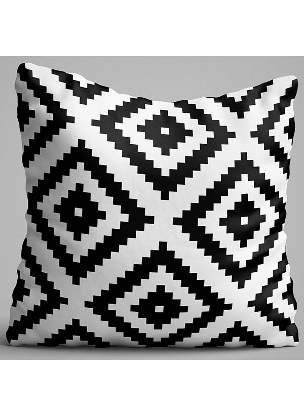 Cango Home White Black Geometric Diamond Patterned Digital Printed Double Sided Throw Pillow Cover - OTYK556-CT