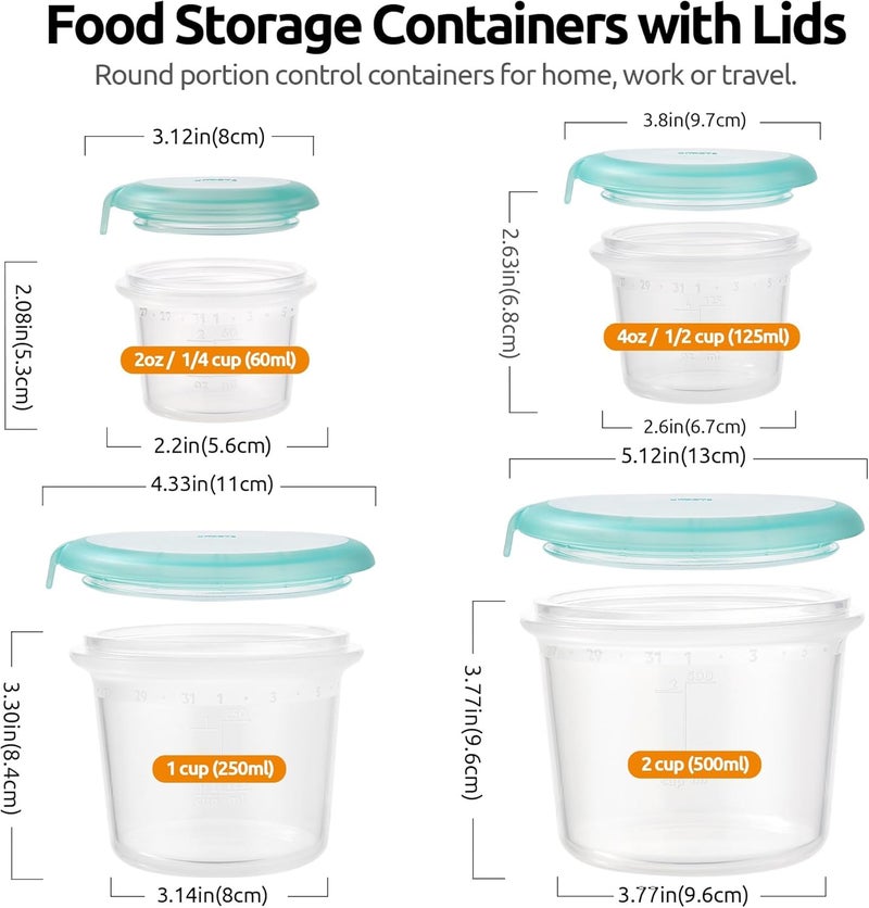 U-Taste Silicone Food Containers Set: Kitchen Airtight Storage, Nesting Clear Round Bento Box with Date Marker for Portion Control, Freezer & Microwave Safe (60ml/125ml/250ml/500ml, Aqua Sky) - Image 2