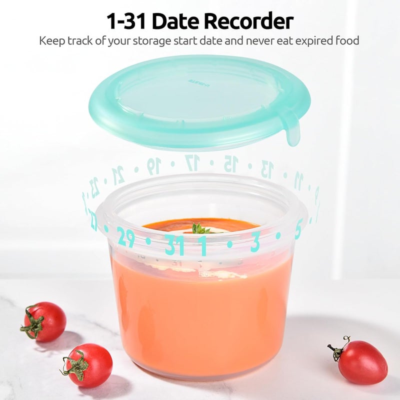 U-Taste Silicone Food Containers Set: Kitchen Airtight Storage, Nesting Clear Round Bento Box with Date Marker for Portion Control, Freezer & Microwave Safe (60ml/125ml/250ml/500ml, Aqua Sky) - Image 5