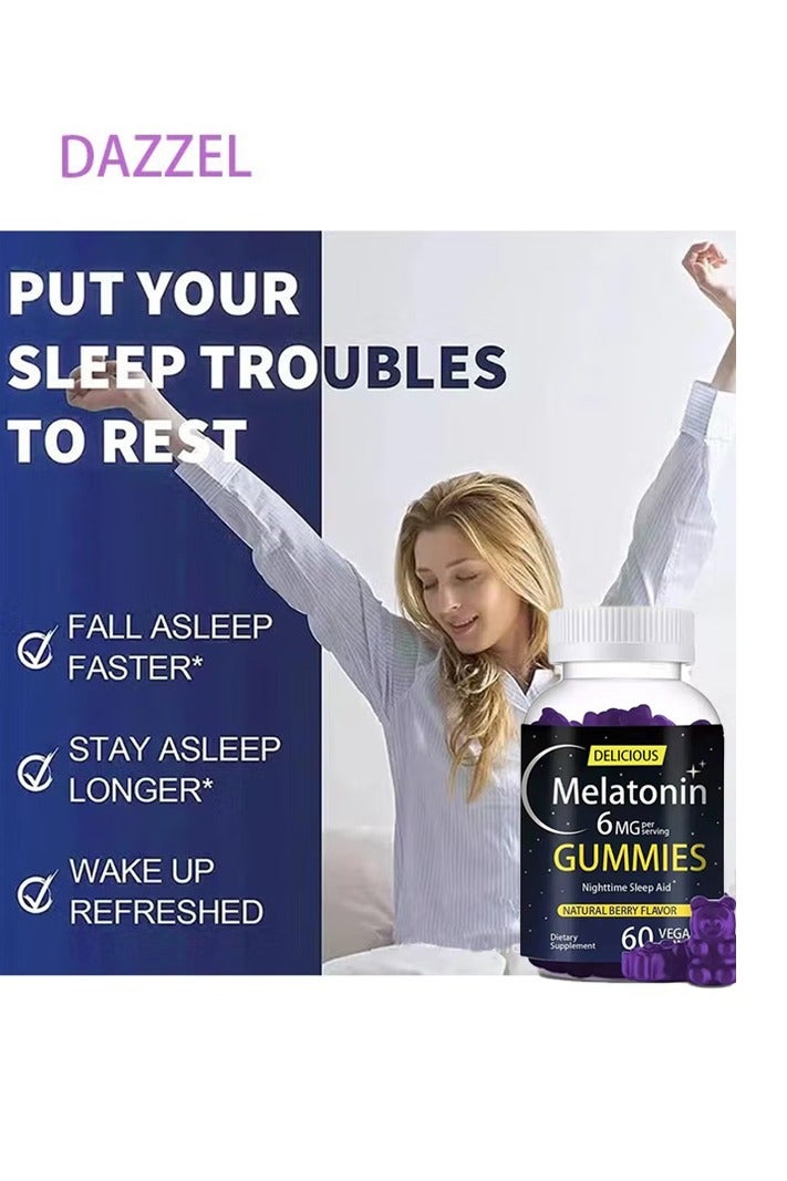 DAZZEL Melatonin 6 mg Fast Dissolve 60 Gummies | Nighttime Sleep Aid | Natural Berry Flavor | Vegetarian, Non-GMO, Gluten Free - Image 3