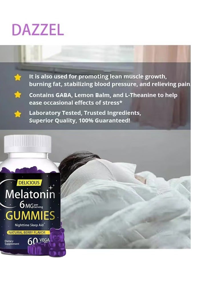 DAZZEL Melatonin 6 mg Fast Dissolve 60 Gummies | Nighttime Sleep Aid | Natural Berry Flavor | Vegetarian, Non-GMO, Gluten Free - Image 2