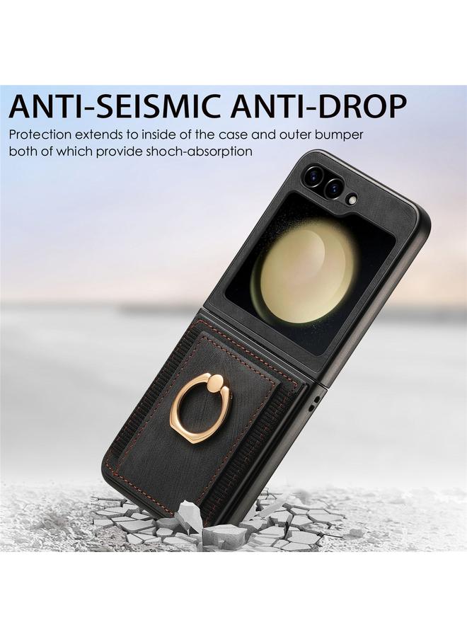 اس-توب جراب هاتف Samsung Galaxy Z Flip6 بتصميم كلاسيكي مع حلقة للبطاقات وملمس ناعم - Image 4