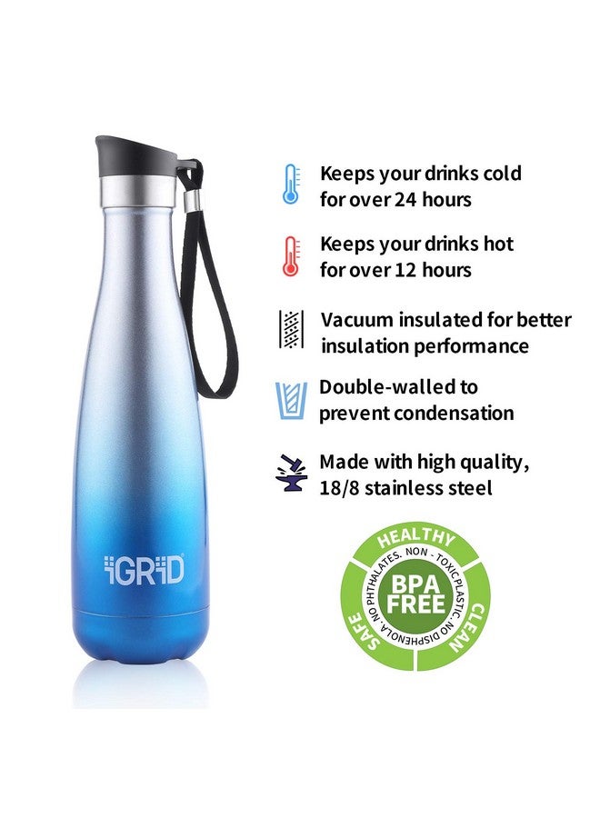 iGRiD 24 Hrs Hot and Cold Double Stainless Steel Wall, Vacuum Insulated Water Bottle500 ml Flask (Pack of 1, Blue & Silver, Steel) - Image 2