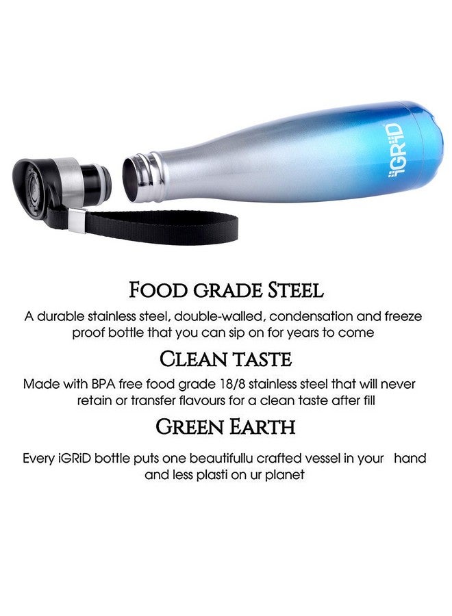 iGRiD 24 Hrs Hot and Cold Double Stainless Steel Wall, Vacuum Insulated Water Bottle500 ml Flask (Pack of 1, Blue & Silver, Steel) - Image 5