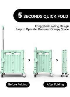 LEOKOR Collapsible Shopping Cart on Wheels - 65L Capacity, Adjustable Handle, Lightweight Utility Cart with Lid, Folding Shopping Cart, Green  - Image 2