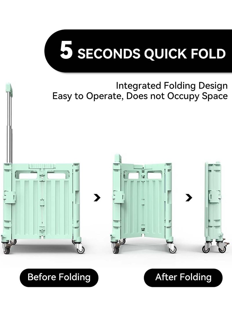 LEOKOR - Collapsible Shopping Cart on Wheels - 65L Capacity, Adjustable Handle, Lightweight Utility Cart with Lid, Folding Shopping Cart, Green - Image 1