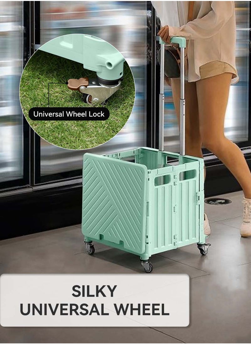 LEOKOR - Collapsible Shopping Cart on Wheels - 65L Capacity, Adjustable Handle, Lightweight Utility Cart with Lid, Folding Shopping Cart, Green - Image 1
