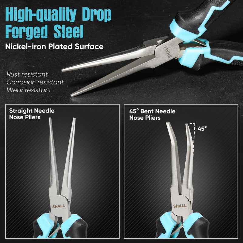 SHALL 6" Mini Needle Nose Pliers Set, 2PCS Long Nose Pliers & Bent Nose Pliers with Comfort Grip Handles, Non-Serrated Small Needle Nose Pliers for Jewelry Making, Bending Wire, Crafts, Home Repair - Image 3