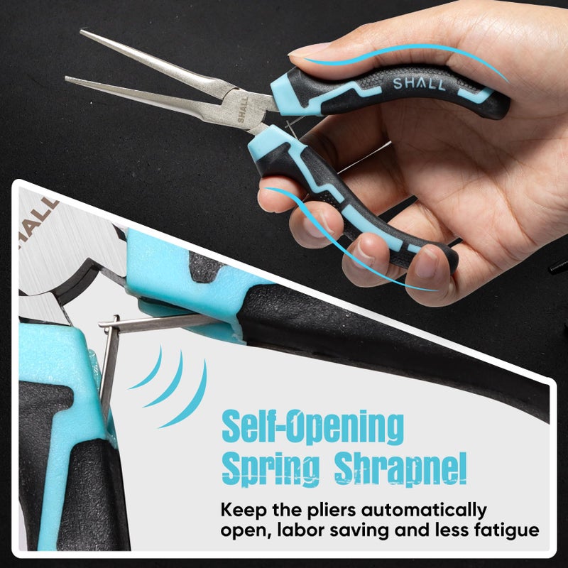 SHALL 6" Mini Needle Nose Pliers Set, 2PCS Long Nose Pliers & Bent Nose Pliers with Comfort Grip Handles, Non-Serrated Small Needle Nose Pliers for Jewelry Making, Bending Wire, Crafts, Home Repair - Image 4
