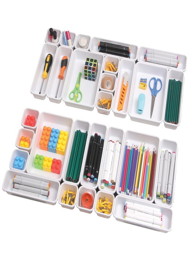 TENABORT 42 Pack Interlocking Desk Drawer Organizer Tray Dividers Plastic Shallow Narrow Drawers Organizers Separators Storage Bins Container for Kitchen Bathroom Makeup Office Vanity Dresser White - Image 1