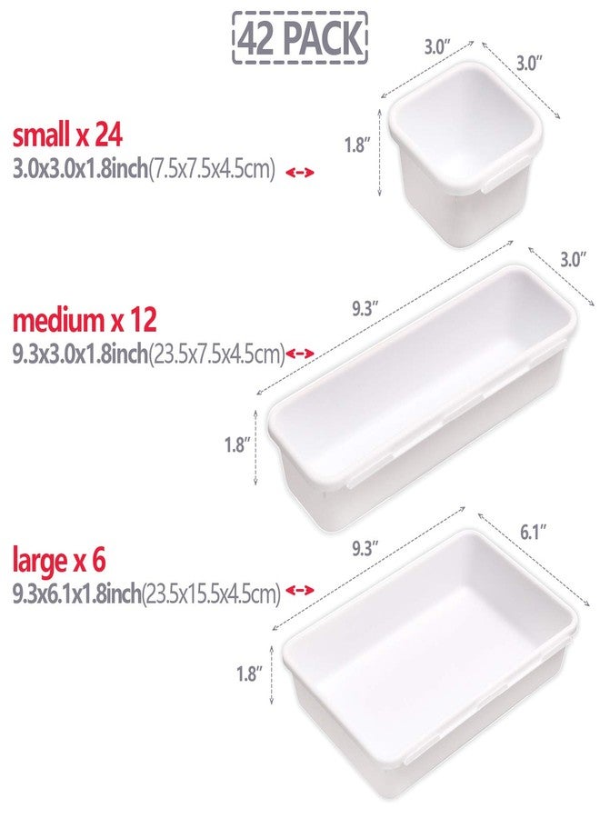 TENABORT 42 Pack Interlocking Desk Drawer Organizer Tray Dividers Plastic Shallow Narrow Drawers Organizers Separators Storage Bins Container for Kitchen Bathroom Makeup Office Vanity Dresser White - Image 2