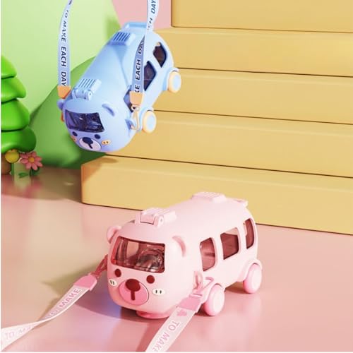 Maxbell Bus Shape Water Bottle for Kids with Strap, Sipper, and Straw | Leakproof, BPA Free with Lock, 500 ml - Cute Bus Shaped Water Bottle for Girls and Boys (Pink) - Image 5