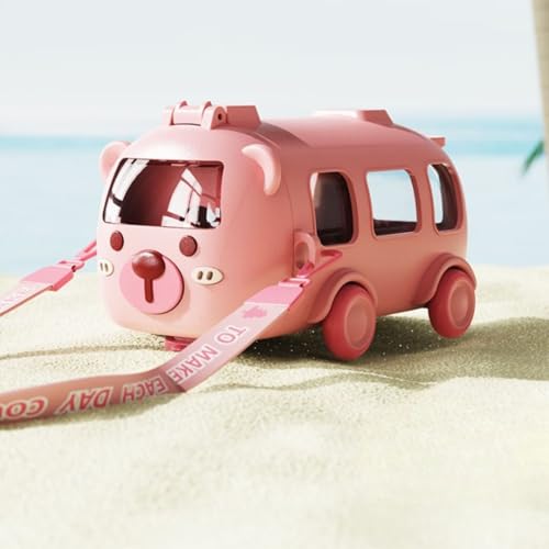 Maxbell Bus Shape Water Bottle for Kids with Strap, Sipper, and Straw | Leakproof, BPA Free with Lock, 500 ml - Cute Bus Shaped Water Bottle for Girls and Boys (Pink) - Image 2