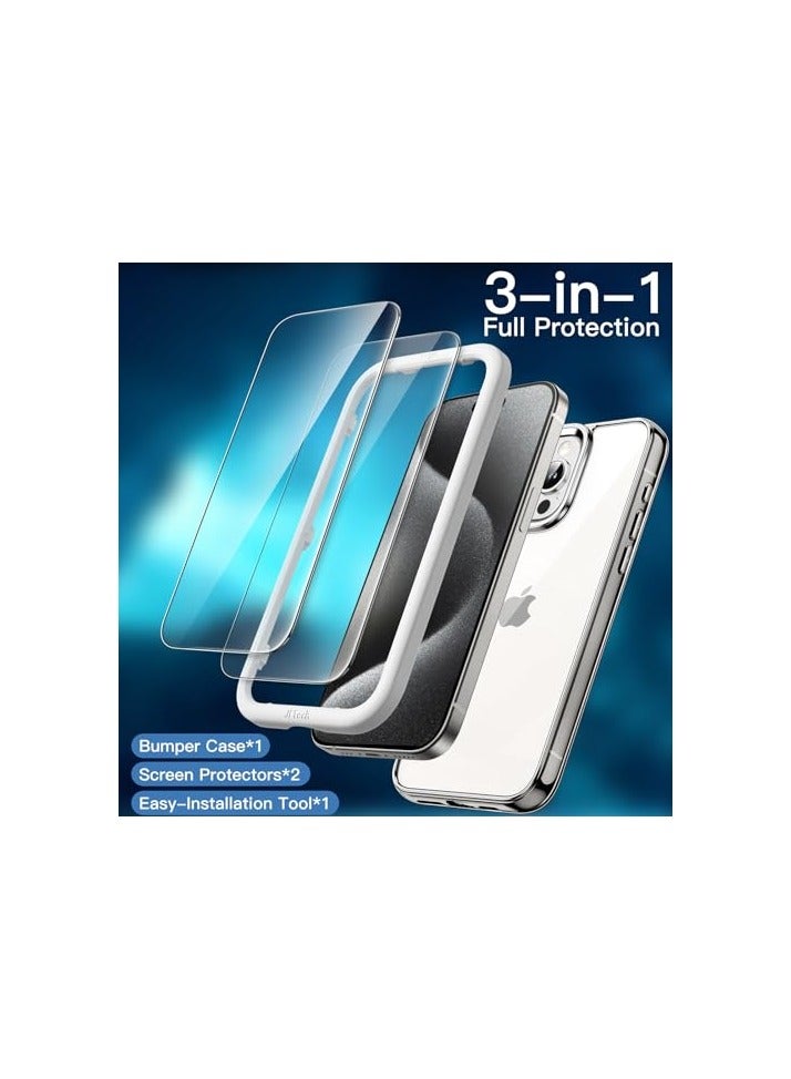 JETech 3 in 1 Case for iPhone 15 Pro Max 6.7-Inch with 2 Pack Tempered Glass Screen Protectors, Non-Yellowing Shockproof Bumper Phone Cover (Clear) - Image 4