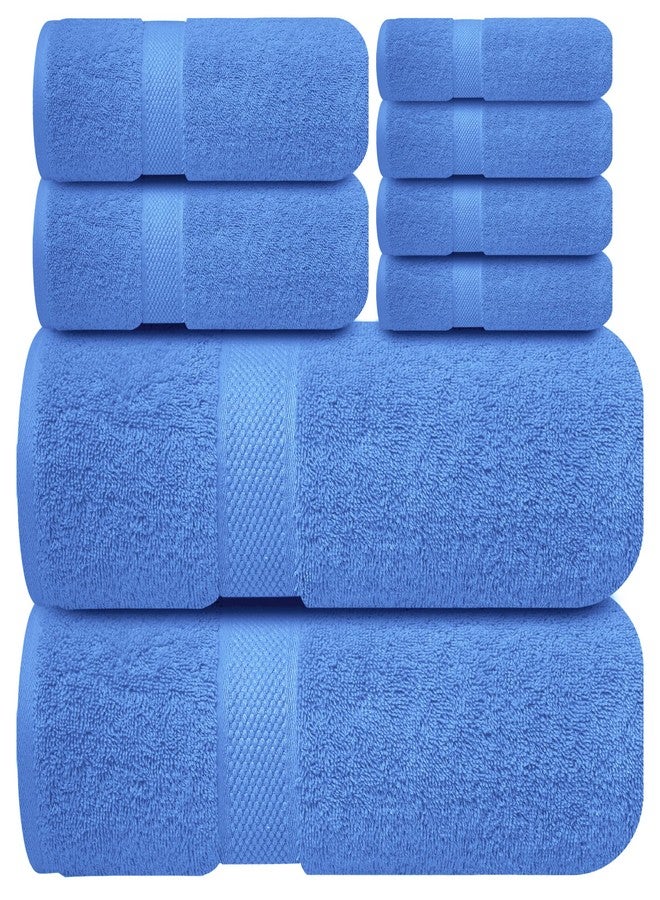 Infinitee Xclusives مجموعة مناشف فاخرة 100% قطن من إنفينيتي إكسكلوسيف - مجموعة مناشف حمام مكونة من 8 قطع (2 منشفة استحمام، 2 منشفة يد، 4 قماشات غسيل) - مناشف ناعمة وامتصاصها ممتاز للحمام (أزرق بلاغي) - Image 1
