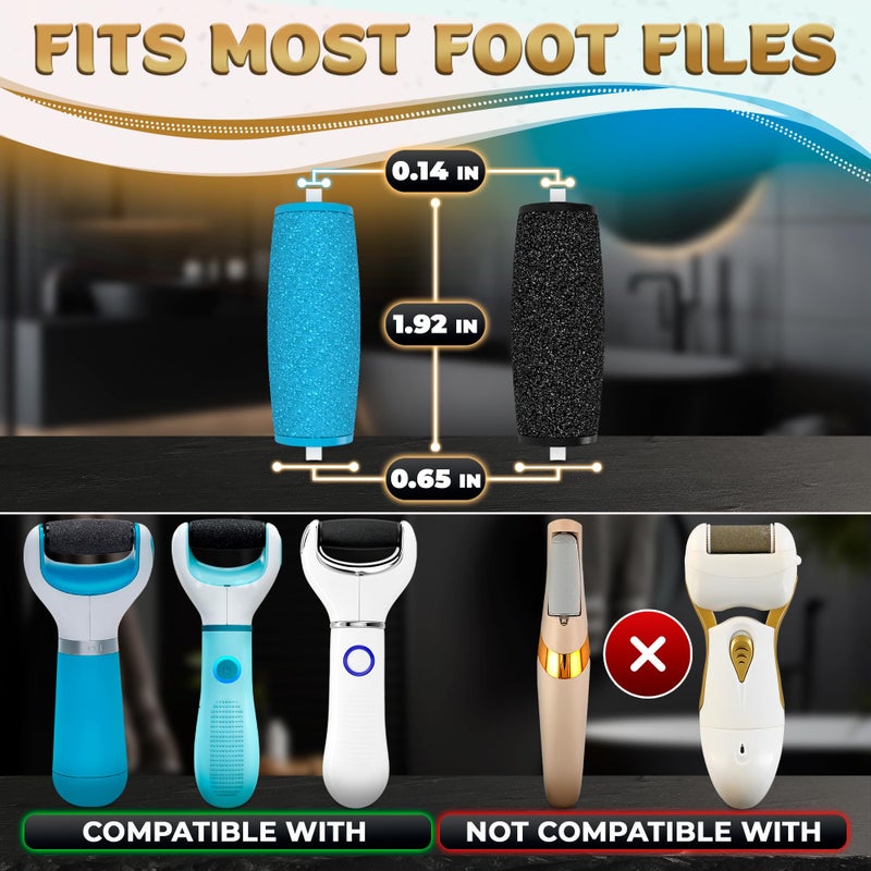 AZZORI 11 Pcs Replacement Rollers for Electric Foot Callus Remover Tool - 7 Extra Coarse & 4 Regular Coarse Refill Heads (1.92 x 0.65 Inches), Micro-Diamond Crystals - Compatible with Amope Pedi Perfect Pro - Image 2