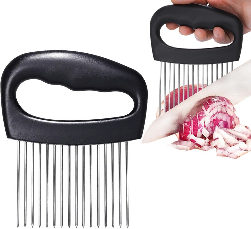 JAYVAR Extra-Large Onion Holder for Slicing, Onion Cutter Vegetable Chopper, Extra-Large Tomato Slicer with 16 Long Needles, Stainless Steel Tomato Potato Slicer, Meat Tenderizer, Food Slicing Guide - Image 1