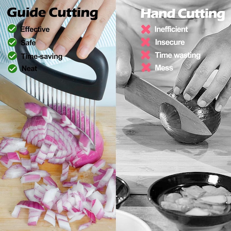 JAYVAR Extra-Large Onion Holder for Slicing, Onion Cutter Vegetable Chopper, Extra-Large Tomato Slicer with 16 Long Needles, Stainless Steel Tomato Potato Slicer, Meat Tenderizer, Food Slicing Guide - Image 4