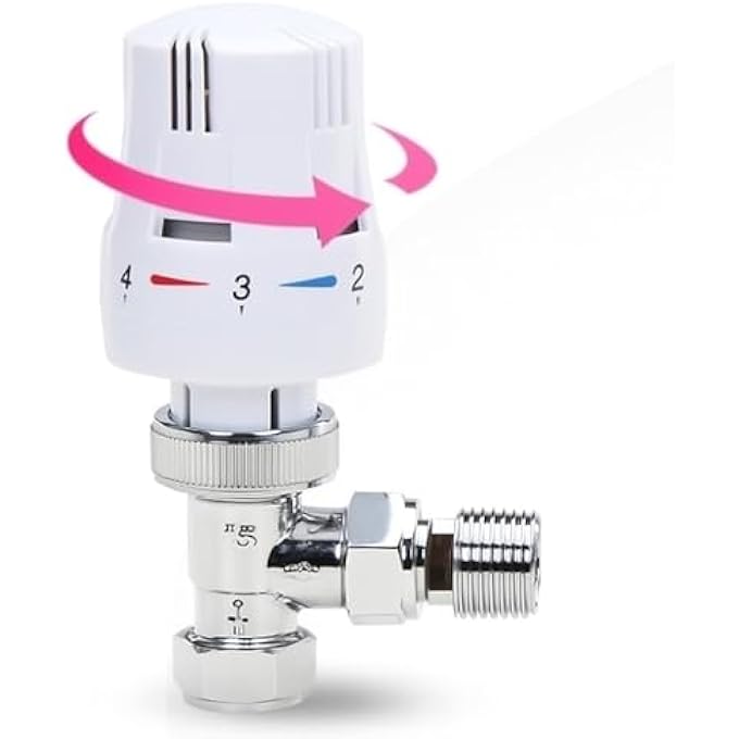 THERMOSTATIC RADIATOR VALVE TRV WITH LOCKSHIELD 1/2" X 15MM ANGLED WHITE RADIATOR THERMOSTAT VALVE | ENERGY SAVING | WHITE | ANGLED | THERMOSTATIC CONTROL | - Image 3