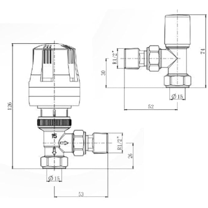 THERMOSTATIC RADIATOR VALVE TRV WITH LOCKSHIELD 1/2" X 15MM ANGLED WHITE RADIATOR THERMOSTAT VALVE | ENERGY SAVING | WHITE | ANGLED | THERMOSTATIC CONTROL | - Image 2
