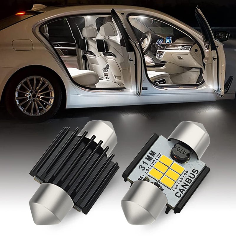 AUXITO Upgraded 400 Lumens 125 inch 31MM DE3175 DE3021 Canbus Error Free Festoon LED Bulbs 3020 Chipsets for Interior Car License Plate Dome Map Door Courtesy Lights Xenon White Pack of 2