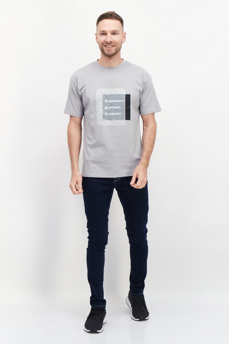 TRIBE OF 6 Men Crew Neck Short Sleeve Graphic Print T-Shirt, Grey - Image 3