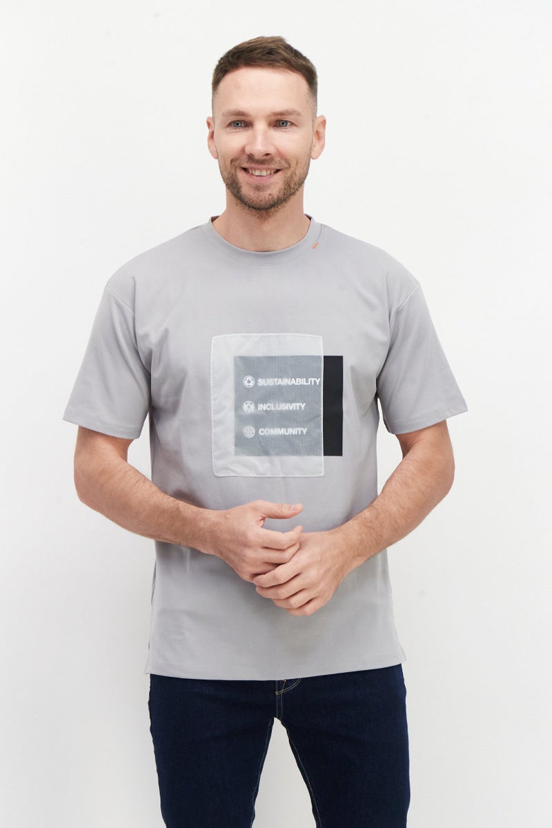 TRIBE OF 6 Men Crew Neck Short Sleeve Graphic Print T-Shirt, Grey - Image 1