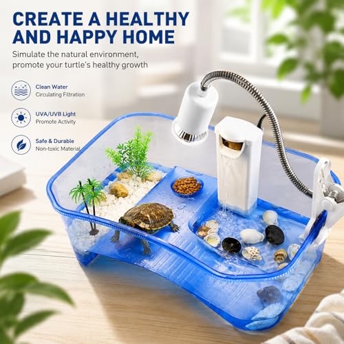 Rypet Turtle Tank Aquarium - Reptile Habitat, Turtle Habitat, Reptile Aquarium Tank for Crayfish Crab (Excluding Accessories) Blue - Image 5