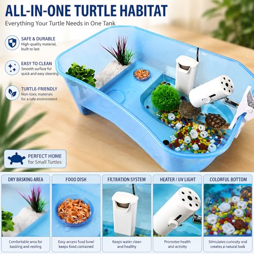 Rypet Turtle Tank Aquarium - Reptile Habitat, Turtle Habitat, Reptile Aquarium Tank for Crayfish Crab (Excluding Accessories) Blue - Image 4