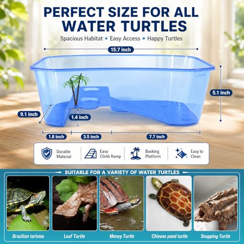 Rypet Turtle Tank Aquarium - Reptile Habitat, Turtle Habitat, Reptile Aquarium Tank for Crayfish Crab (Excluding Accessories) Blue - Image 2