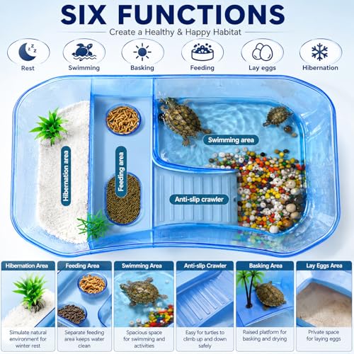 Rypet Turtle Tank Aquarium - Reptile Habitat, Turtle Habitat, Reptile Aquarium Tank for Crayfish Crab (Excluding Accessories) Blue - Image 3