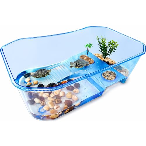 Rypet Turtle Tank Aquarium - Reptile Habitat, Turtle Habitat, Reptile Aquarium Tank for Crayfish Crab (Excluding Accessories) Blue - Image 1