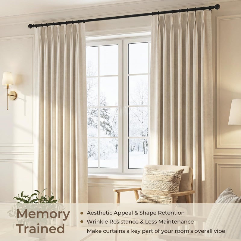 Pillcase Linen Blended Full Blackout Noise-Reducing Thermal-Insulated Pinch Pleated Curtains for Living Rooms Bedrooms Kids Rooms, 2-Way Hook/Tab Hanging Drapes with Hooks 2 Panel 40" W x 90" L - Image 4