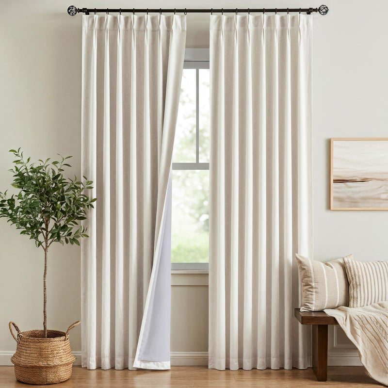 Pillcase Linen Blended Full Blackout Noise-Reducing Thermal-Insulated Pinch Pleated Curtains for Living Rooms Bedrooms Kids Rooms, 2-Way Hook/Tab Hanging Drapes with Hooks 2 Panel 40" W x 90" L - Image 1